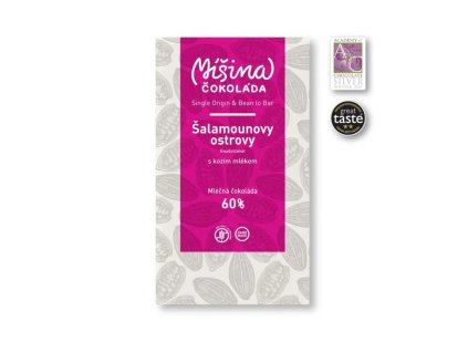 Mléčná čokoláda 60 % Šalamounovy ostrovy s kozím mlékem od Míšiny čokolády, tabulka 50 g